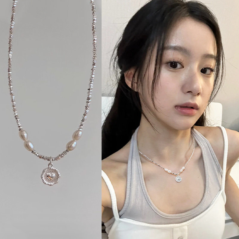 天然淡水珍珠爱心项链女碎银子轻奢高级感锁骨链颈链小众设计配饰