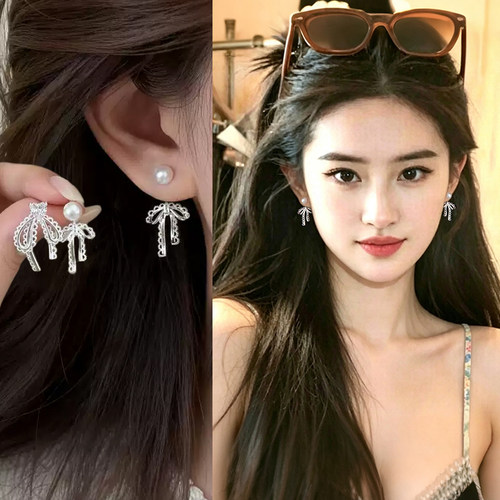 蝴蝶结珍珠耳钉女士2026新款爆款