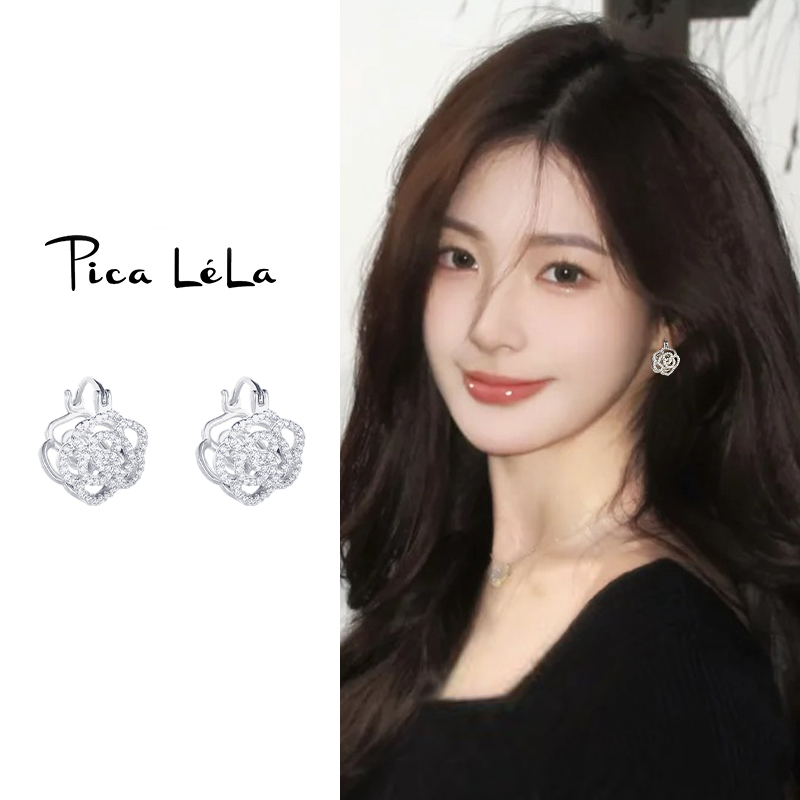 银色山茶花耳环时尚气质