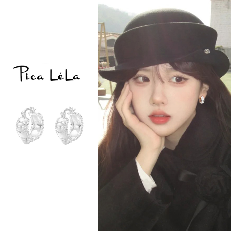 精致珍珠款花边耳钉银色气质