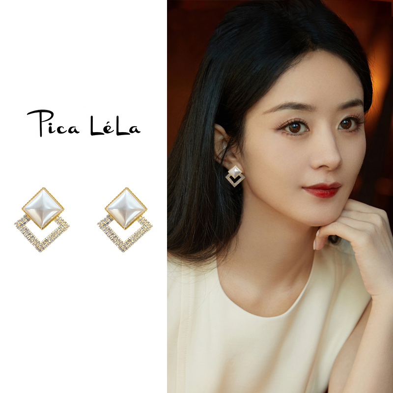 气质菱形纯银耳环女复古夸张