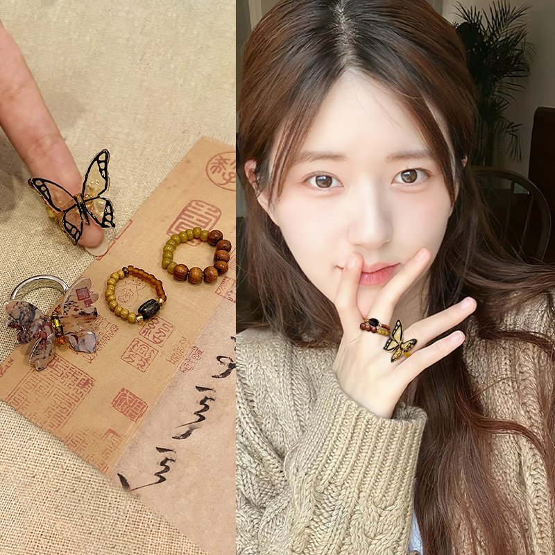 新中式国风蝴蝶戒指女