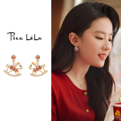 精致镂空木马耳环夸张独特漂亮s925银针耳钉本命年新年耳坠耳饰