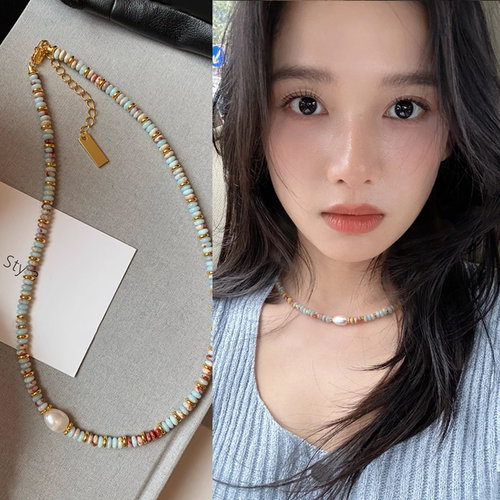 彩色串珠珍珠款项链女