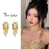 金色流苏耳夹无耳洞女轻奢高级耳环大气夸张气质耳坠新款 耳钉耳饰