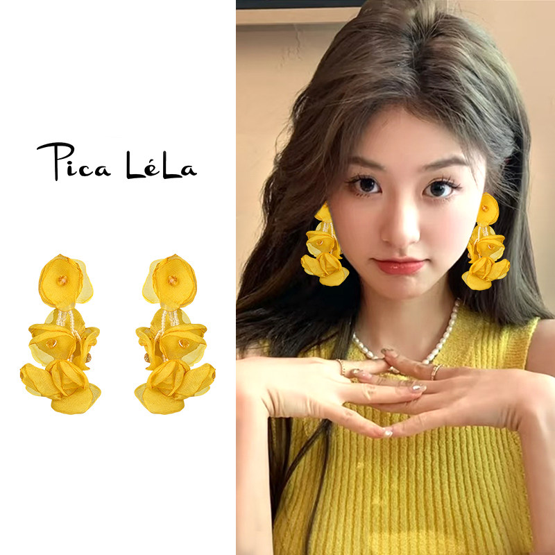黄色花朵蚊香盘耳夹女高级感夸张无耳洞耳环绝美多巴胺度假风耳饰,饰品/流行首饰/时尚饰品新,耳夹,淘宝优惠券,粉丝福利购,淘宝优惠卷