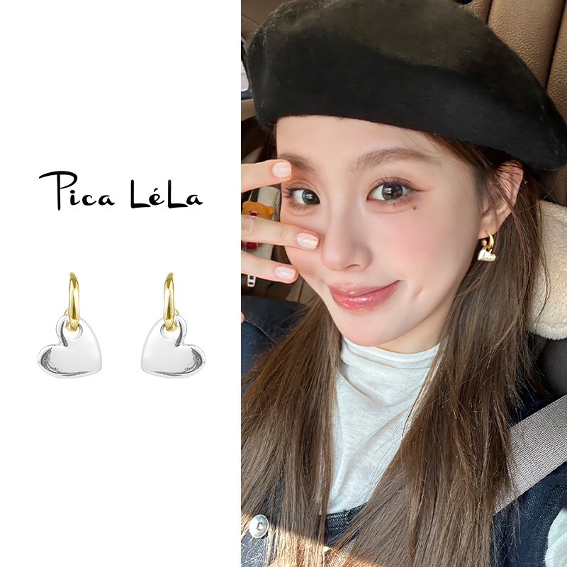 银色爱心纯银耳钉女小众