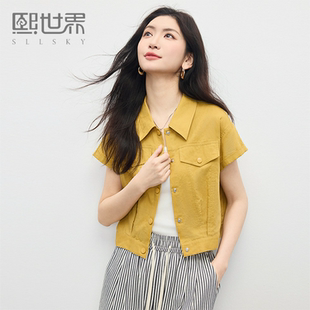 熙世界棉麻衬衫短外套女薄2025夏装新款工装风小个子短袖开衫上衣