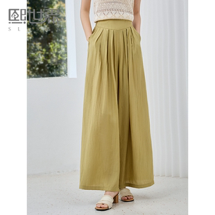 褶皱阔腿裤 慵懒风宽松长裤 女薄款 垂感裙裤 子 夏季 熙世界禅意新中式