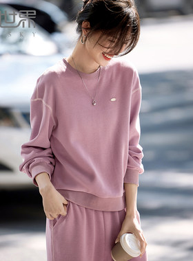 熙世界粉色休闲运动卫衣套装女2026春季新款通勤休闲阔腿裤两件套
