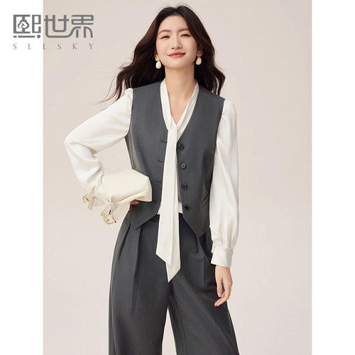 熙世界正式场合穿搭马甲套装女2025秋装无袖西装马夹阔腿裤两件套