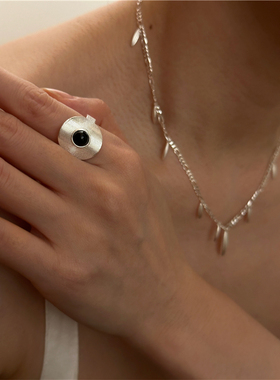 安小柏◆通体s925纯银小众新中式气质轻奢冷淡风复古黑玛瑙戒指女