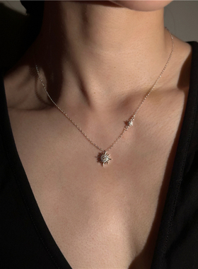 安小柏◆日韩通体S925纯银锆石微镶太阳花星辰项链锁骨链女高级感