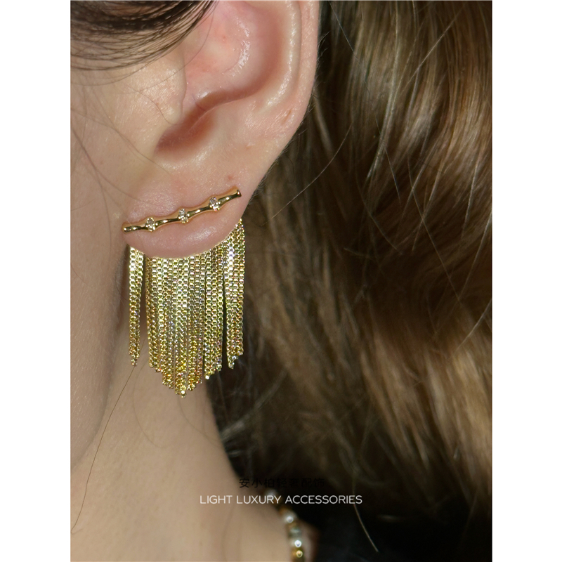 安小柏◆质感流苏 法式轻奢小众全铜电镀淡金色耳环女耳饰品复古