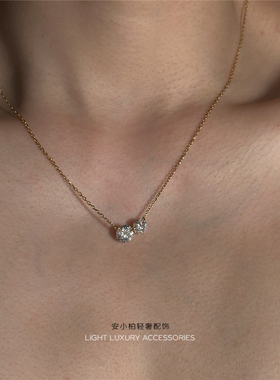 安小柏 巨闪~法式轻奢5A级双锆石18k镀金锁骨项链女式高级感优雅