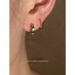 安小柏 简约独特 通体s925纯银耳扣八芒星刻纹星星耳圈耳环小众女