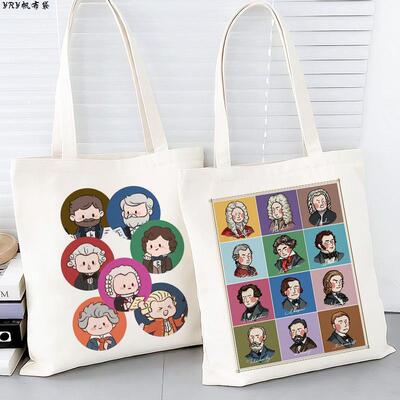 贝多芬莫扎特古典音乐家帆布包学生大容量手提书袋子练琴谱单肩包