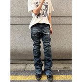 美式 男 男堆积感Cleanfit长裤 重磅bootcut脏染微喇修身 做旧牛仔裤