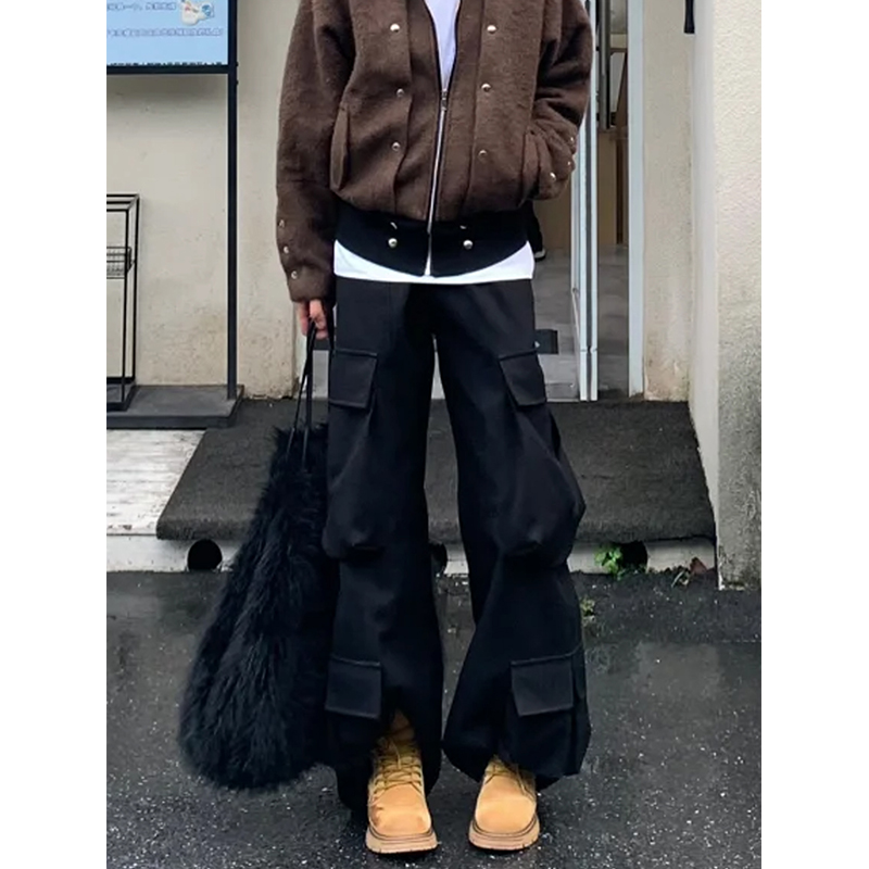 华夫格廓形工装裤男春秋美式潮牌cargopants街头宽松多口袋休闲裤