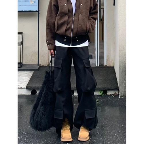 华夫格廓形工装裤男春秋美式潮牌cargopants街头宽松多口袋休闲裤