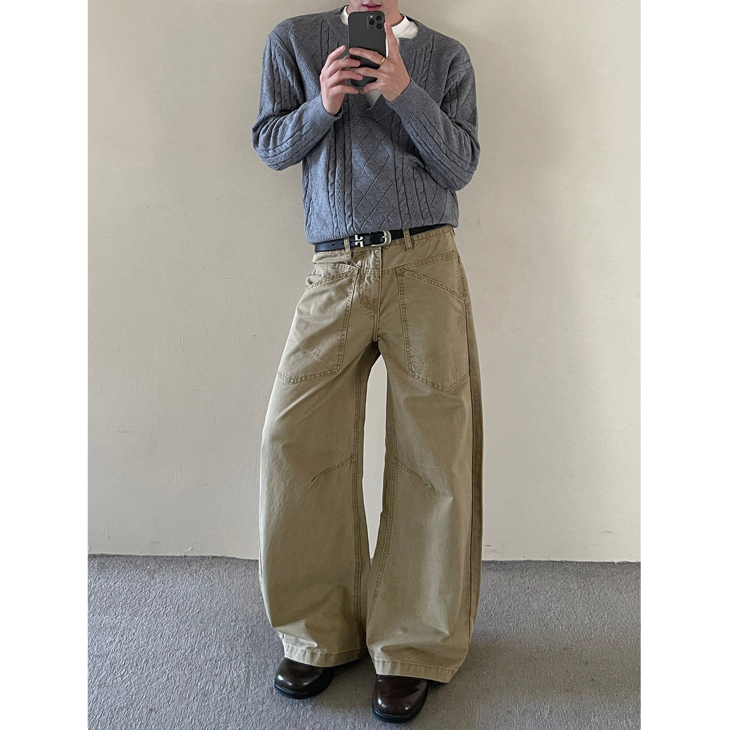 美式复古水洗大口袋设计感弯刀休闲裤男女宽松松弛感廓形阔腿裤子