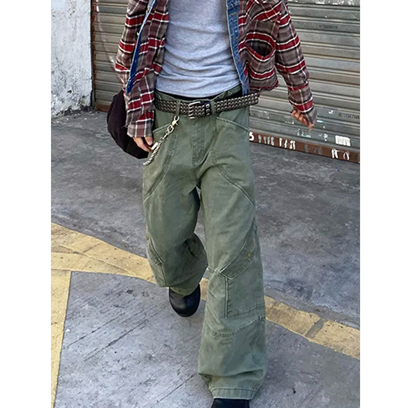 Vintage美式街头复古打褶水洗工装裤男女cleanfit潮牌伐木阔腿裤