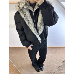 极简雪地狼王座山雕棉服外套男款冬季户外御寒保暖宽松假两件棉衣