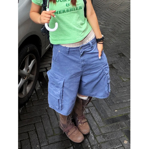 【法工裤系列】美式多口袋工装阔腿七分裤男女夏宽松休闲直筒短裤