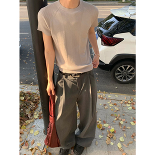 潮牌cleanfit肌理感打底衫 复古拼接收袖 T恤男女夏季 短袖 口针织衫