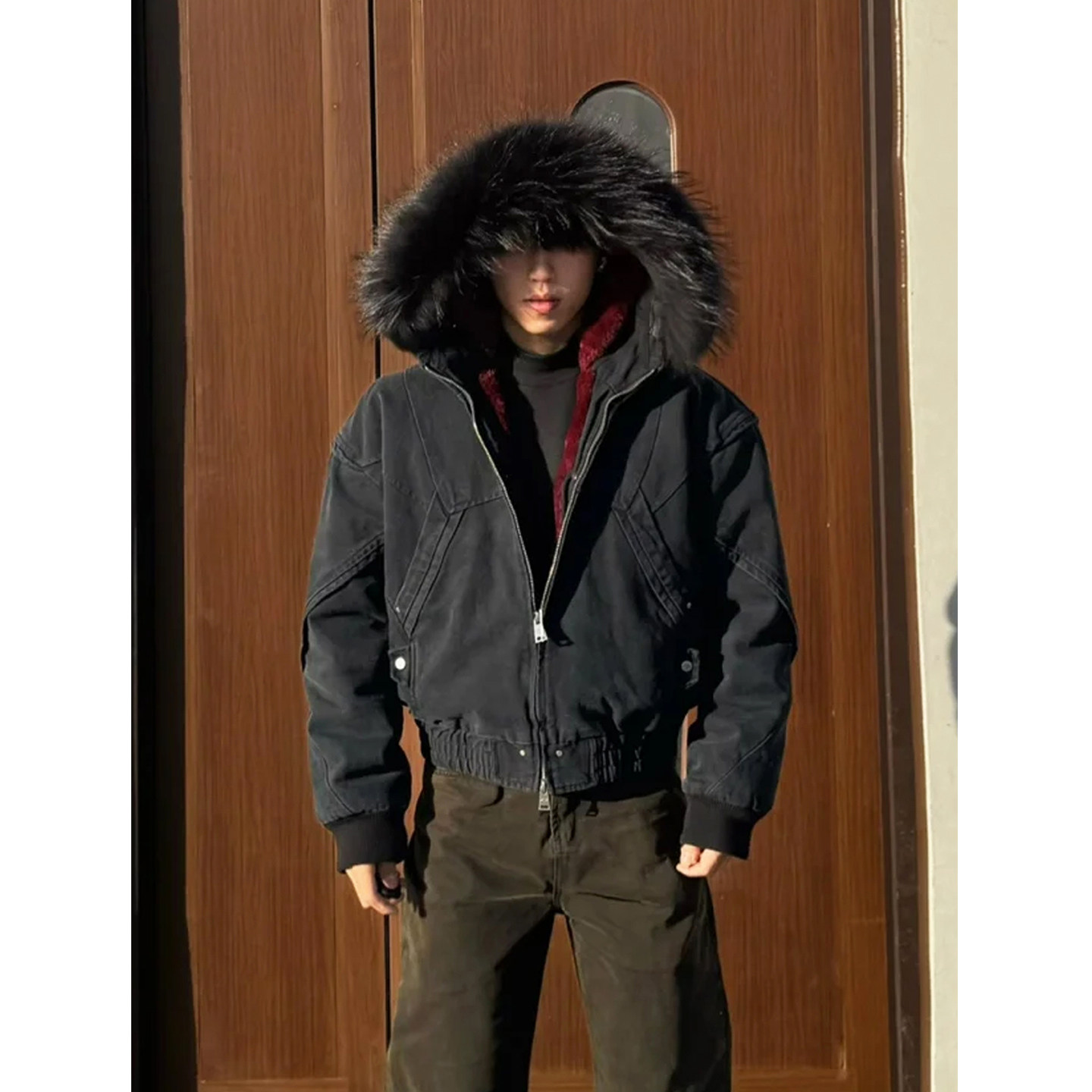 水洗做旧二代红内座山雕夹克棉服男冬季加绒保暖宽松毛领连帽棉衣,男装,夹克,淘宝优惠券,粉丝福利购,淘宝优惠卷