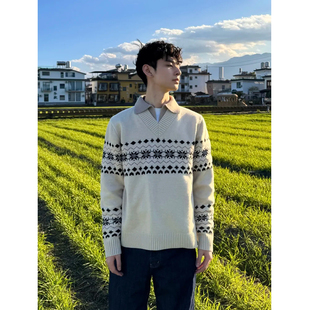 费尔岛风假两件圣诞毛衣男女秋冬季情侣宽松复古慵懒感保暖针织衫