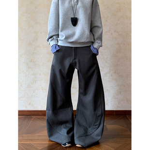 宽松垂感褶皱拖地阔腿裤 男女cleanfit新款 子 廓形弯刀休闲西裤 美式
