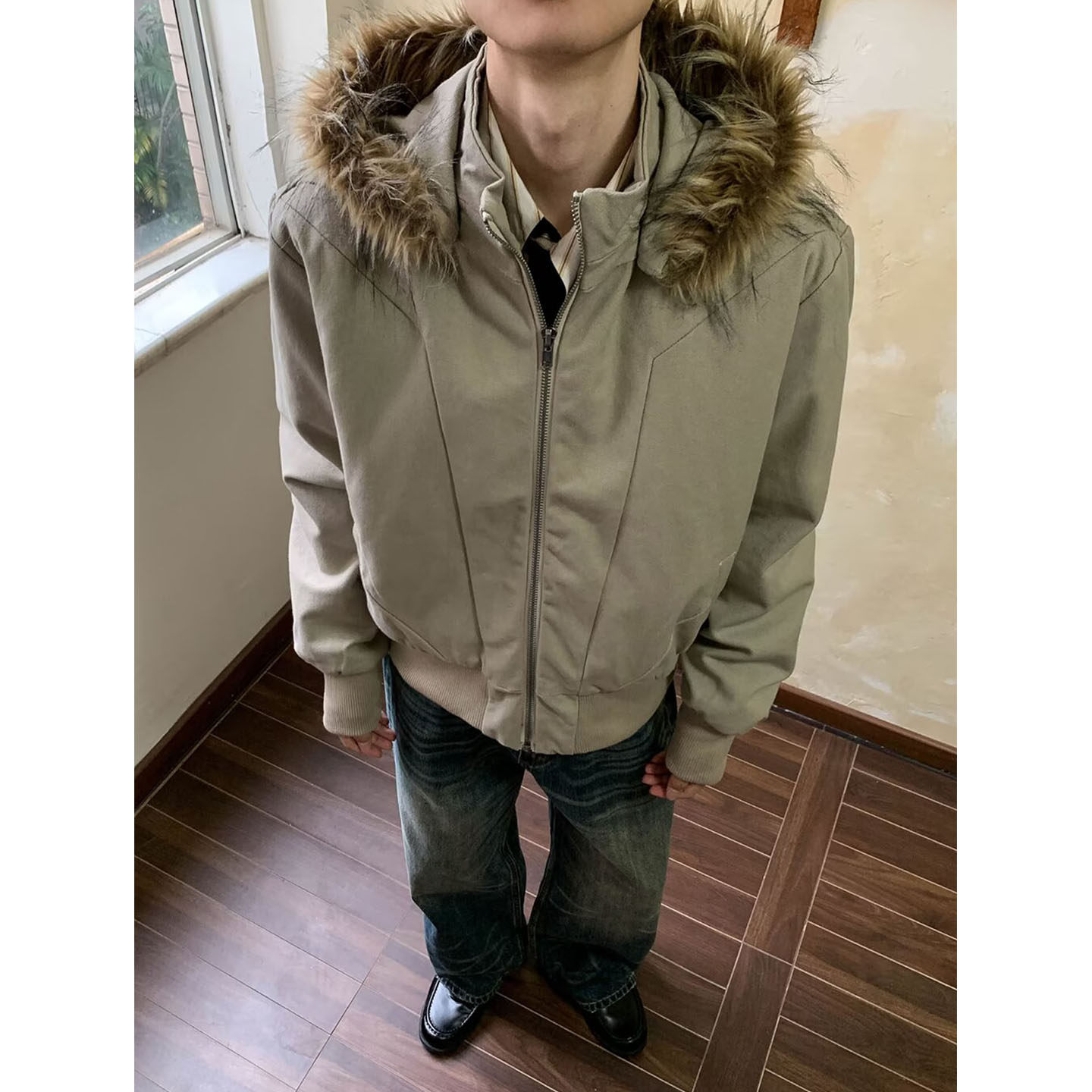 解构连帽座山雕棉服外套男款冬季美式解构帆布短款夹克座山狮棉衣