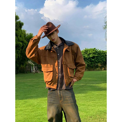 「美拉德麂皮绒」巴恩风棕色夹克男宽松密歇根翻领高级感复古外套