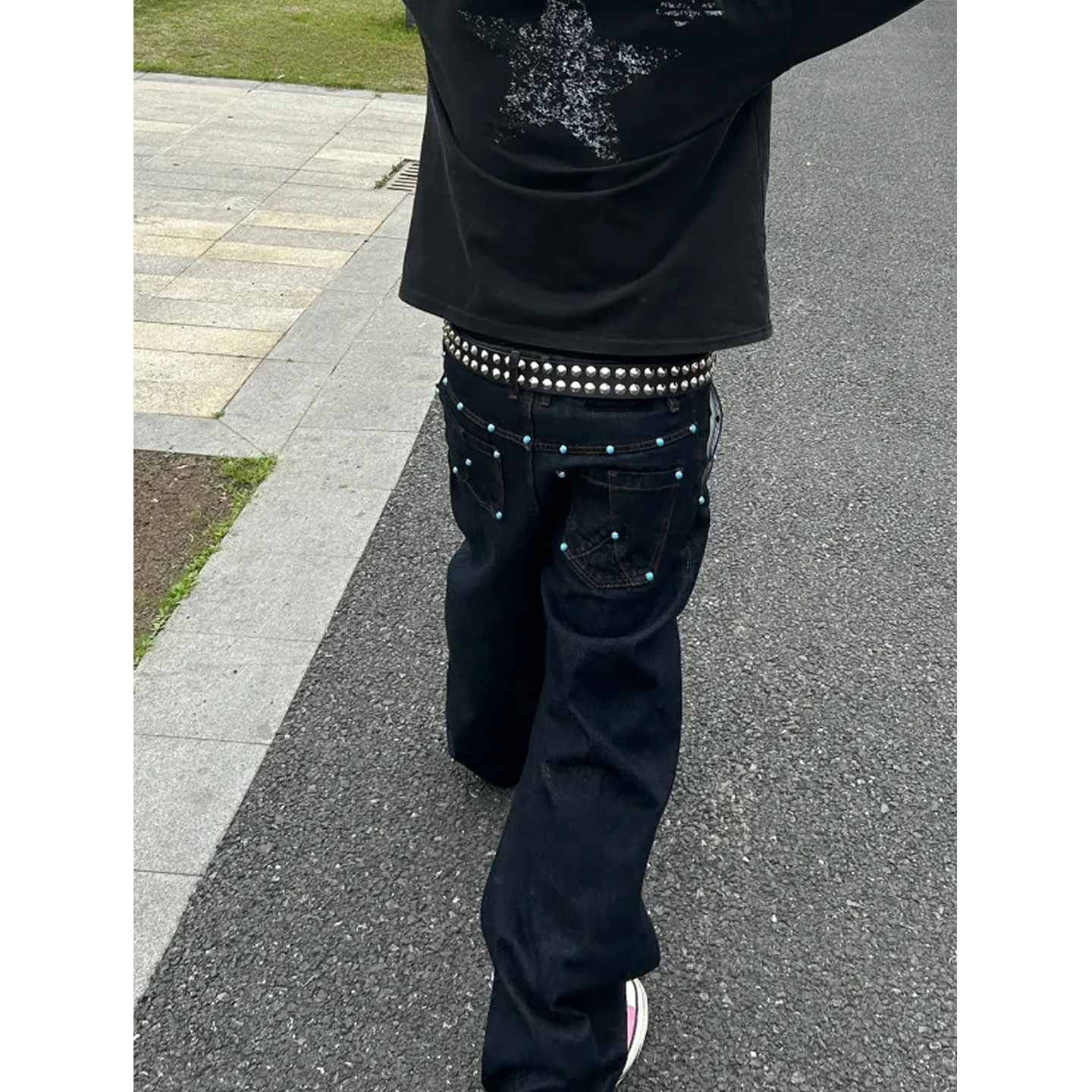 彩石弯刀丹宁原色牛仔裤男女款美式复古cleanfit宽松阔腿休闲裤子