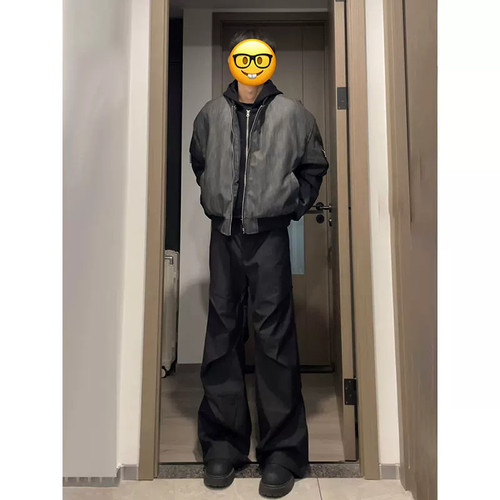 人夫感穿搭多褶皱西裤男秋冬季cleanfit美式痞帅潮流宽松微喇裤子
