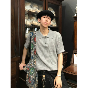 T恤女 复古慵懒老钱风短袖 针织Polo衫 男夏季 宽松休闲高智极简半袖