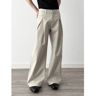 立体双打褶西裤男cleanfit休闲宽松廓形垂感阔腿韩式老钱风长裤子