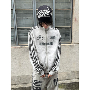 y2k亚文化卫衣开衫男女款设计感喷脏做旧立领夹克外套视觉系上衣