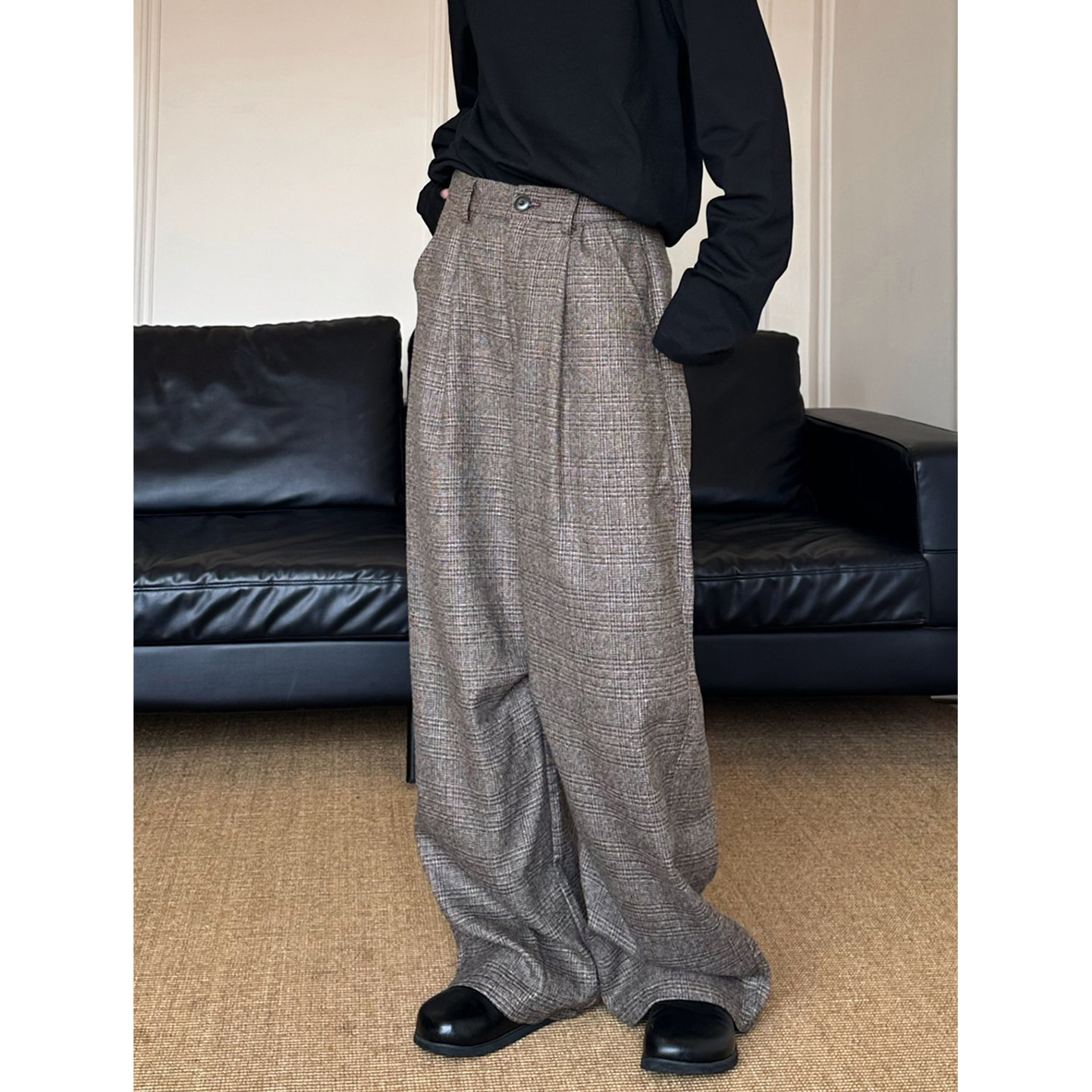 new vintage复古风穿搭老钱西装裤男女款美式高级感宽松阔腿长裤