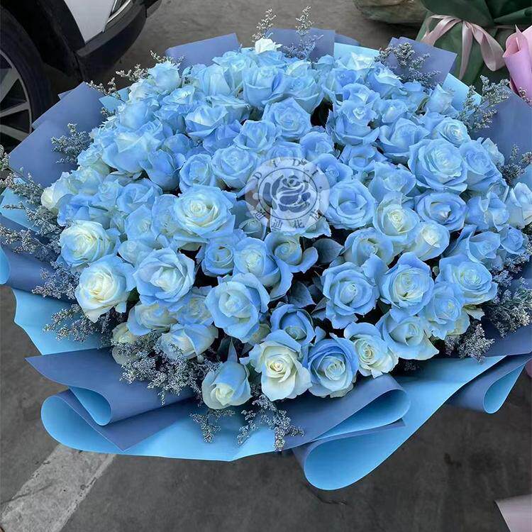 蓝色送女友玫瑰花束生日礼物
