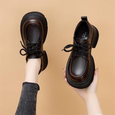 小皮鞋英伦风加绒厚底中跟