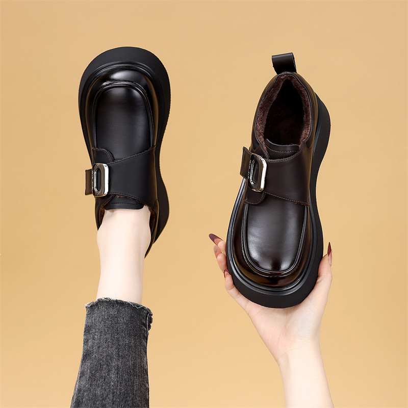 英伦风皮带扣乐福鞋女厚底圆头小皮鞋一脚蹬黑色豆豆鞋配裙显脚小,女鞋,乐福鞋（豆豆鞋）,淘宝优惠券,粉丝福利购,淘宝优惠卷