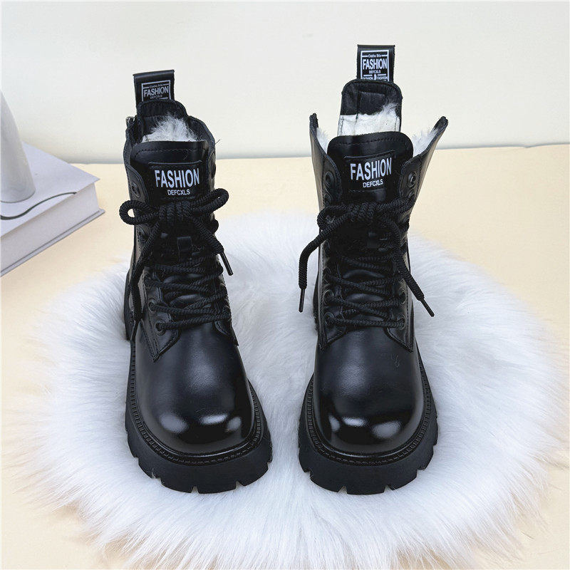 软皮马丁靴雪地靴女2025新款冬季绒羊毛一体英伦短靴皮毛保暖棉靴,女鞋,时尚雪地靴,淘宝优惠券,粉丝福利购,淘宝优惠卷