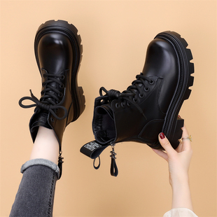 2025新款秋冬英伦风松糕厚底短靴女加绒增高小个子真皮马丁靴单靴