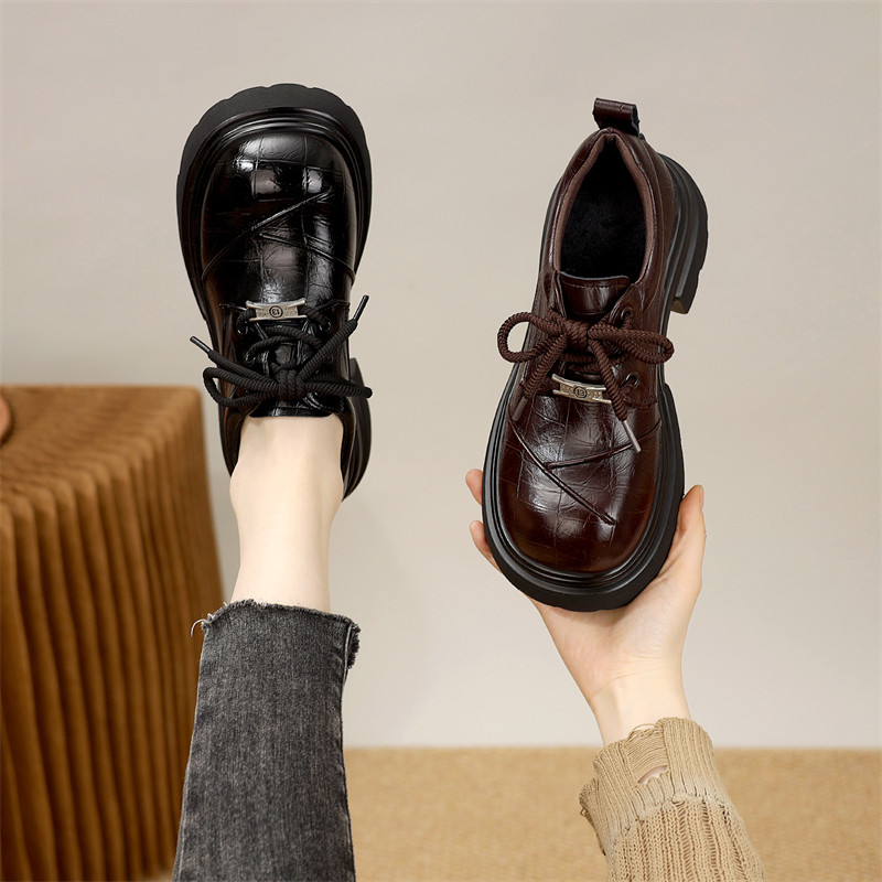 英伦风厚底乐福鞋女系带圆头中跟百搭增高圆头加绒四季低帮小皮鞋,女鞋,深口单鞋,淘宝优惠券,粉丝福利购,淘宝优惠卷