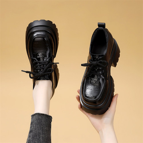 英伦厚底系带增高显瘦乐福鞋女