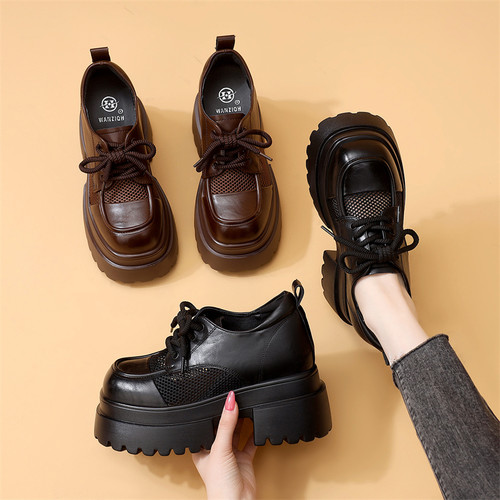 英伦真皮厚底增高10CM女乐福鞋