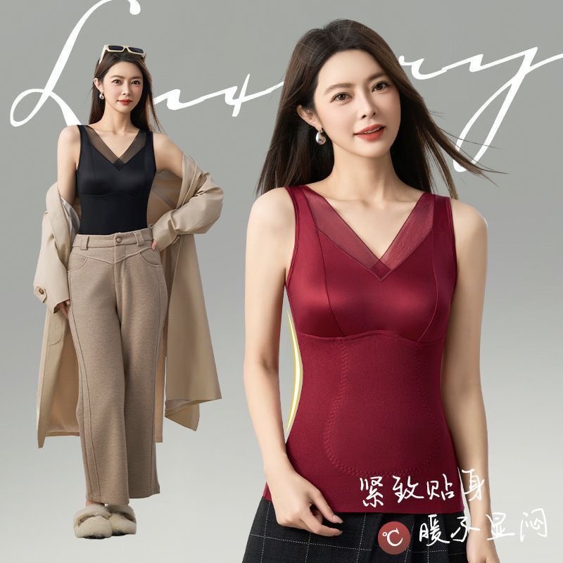 冰丝无痕缎面背心女吊带带胸垫文胸一体式蕾丝打底衫保暖上衣内搭