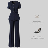 收腰职场上班工作服美容美业前台工装 夏气质修身 套装 方领职业西装